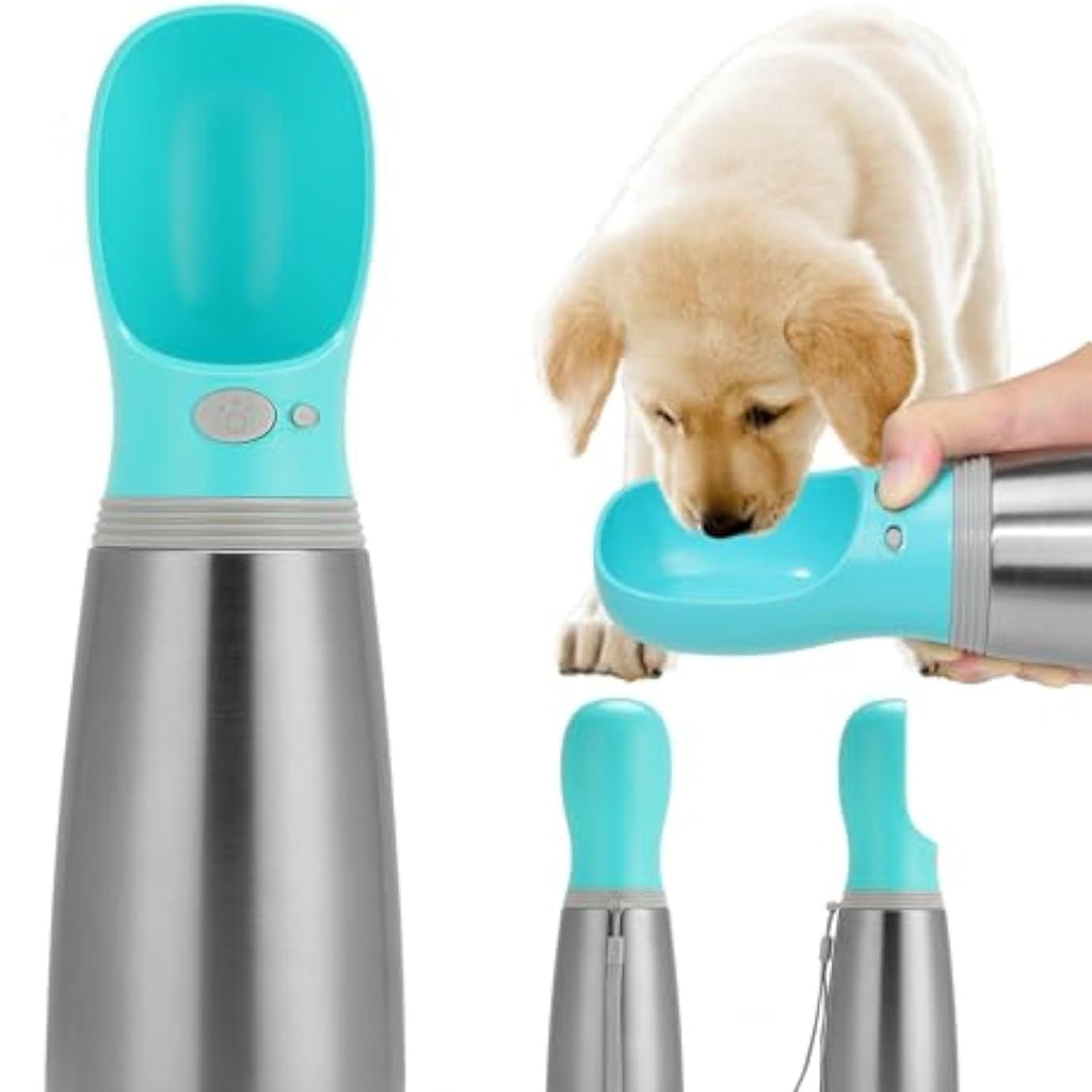 Portable Dog Water Bottle 700ml Stainless Steel Leak Proof Puppy Water Dispenser With Drinking Feeder For Pets Travel Walking Hiking And Outdoor Activities